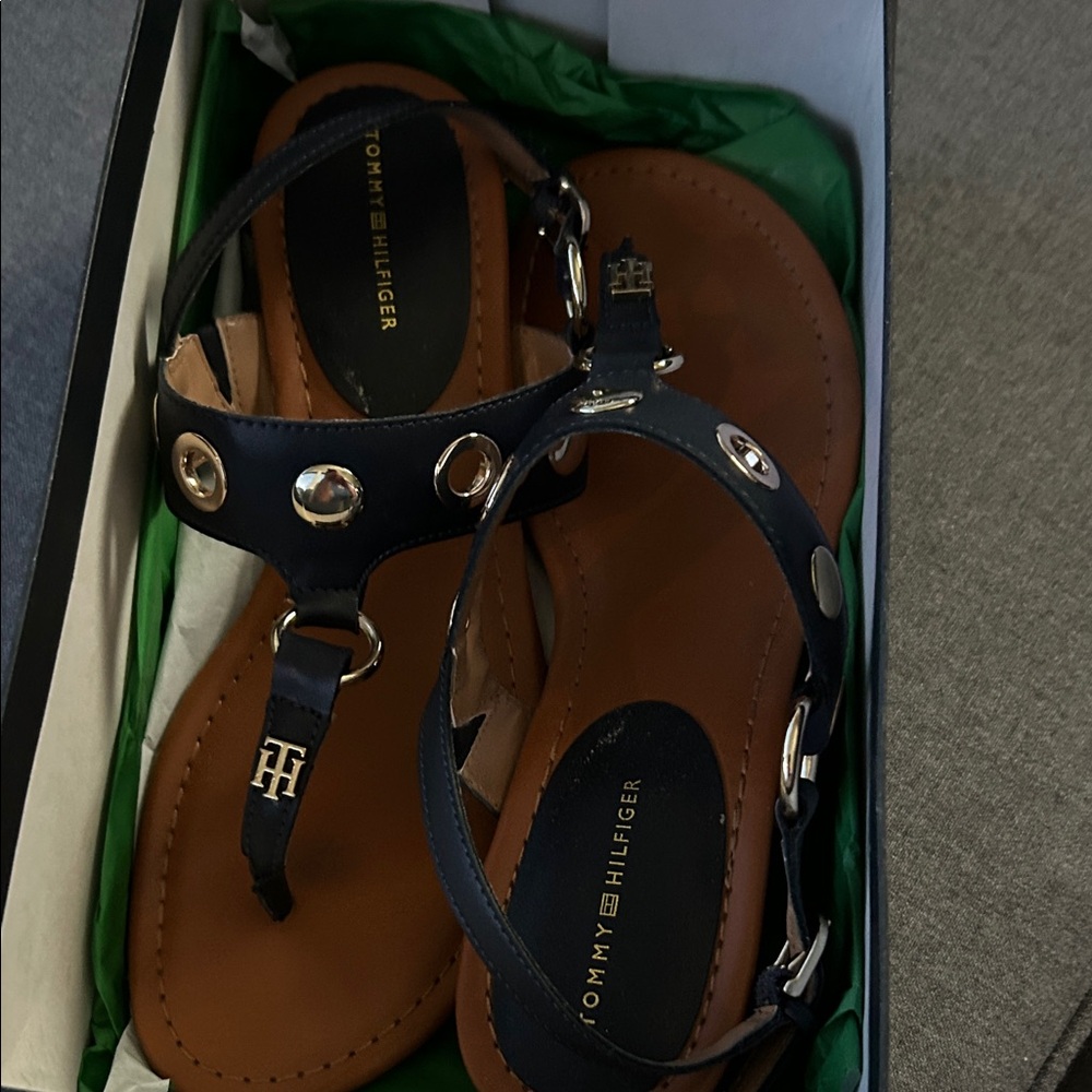 Tommy Hilfiger Navy Sandals with Silver Details